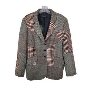Escada Size 44 Vintage Wool Cashmere Silk Blazer Jacket Houndstooth Plaid Lapel